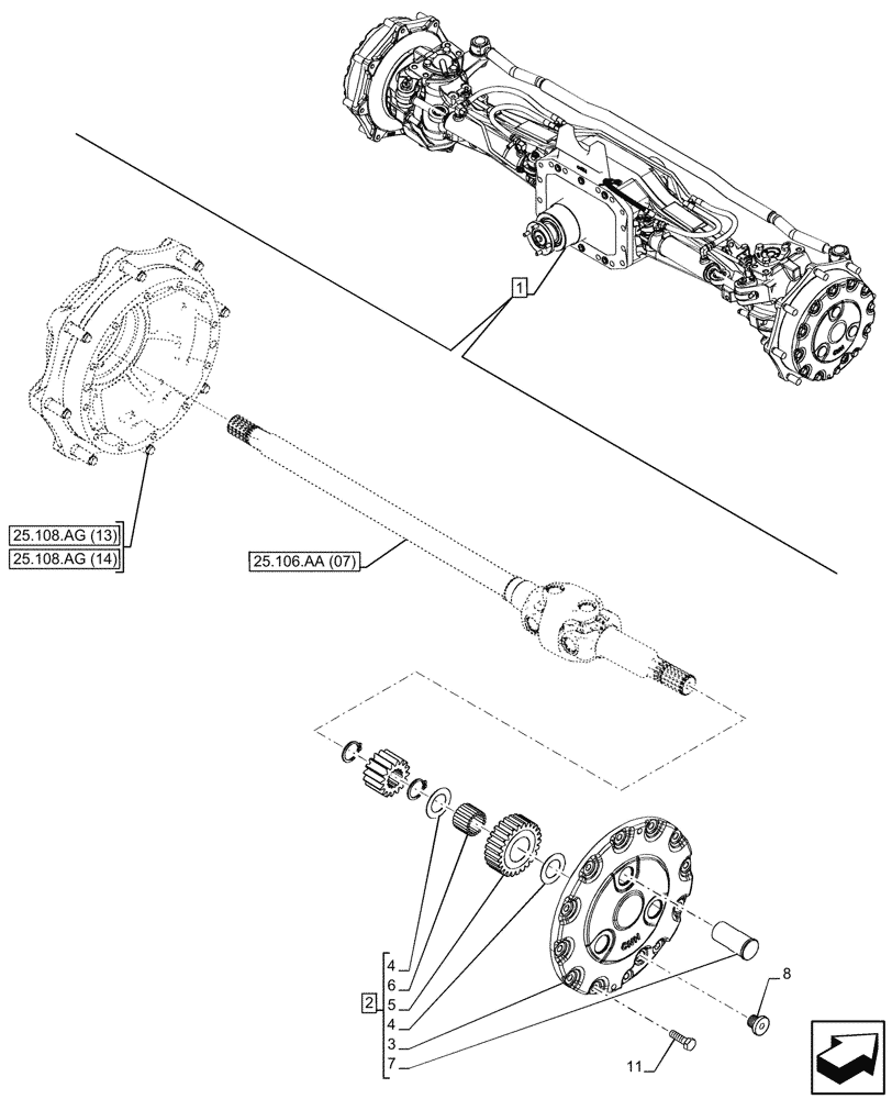 Схема запчастей Case IH PUMA 220 - (25.108.AB[02]) - VAR - 758048 - SUSPENDED FRONT AXLE, PLANETARY GEAR (25) - FRONT AXLE SYSTEM