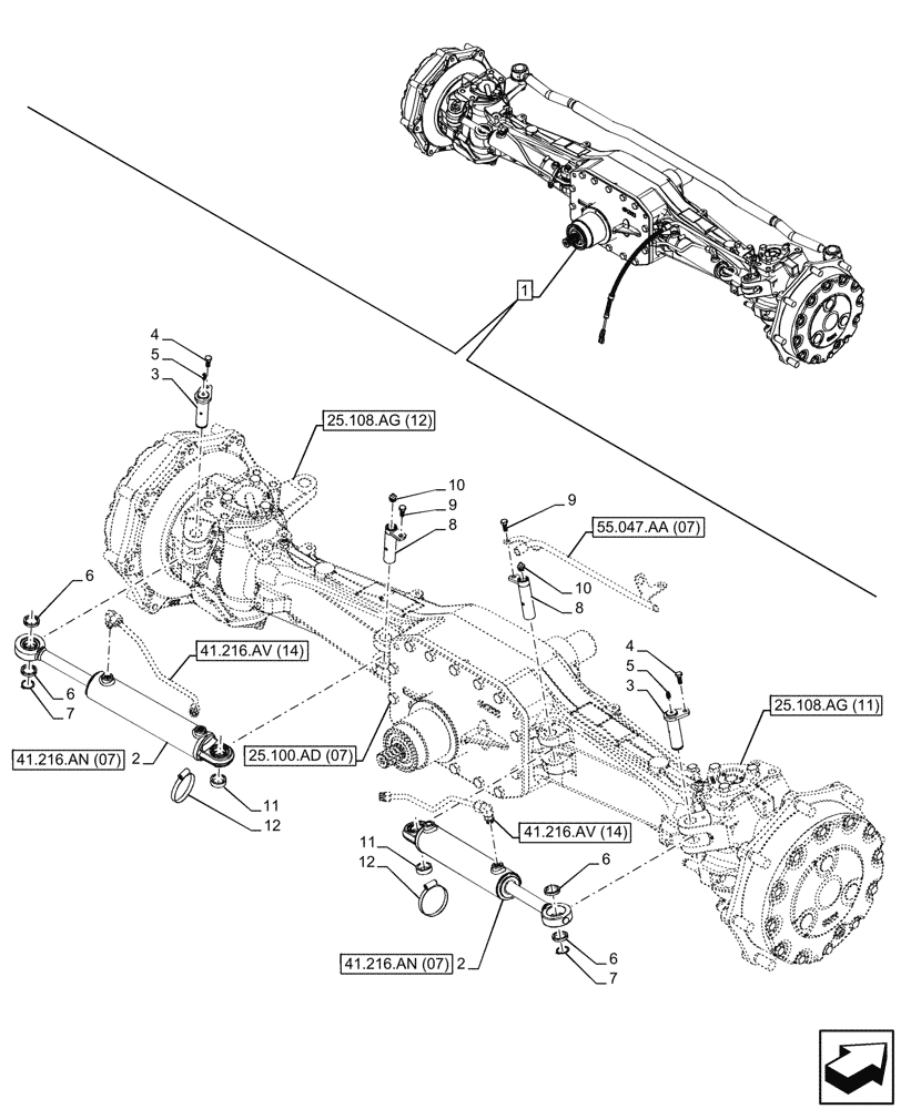 Схема запчастей Case IH PUMA 220 - (41.216.AN[08]) - VAR - 391157 - 4WD FRONT AXLE, STEERING CYLINDER (41) - STEERING