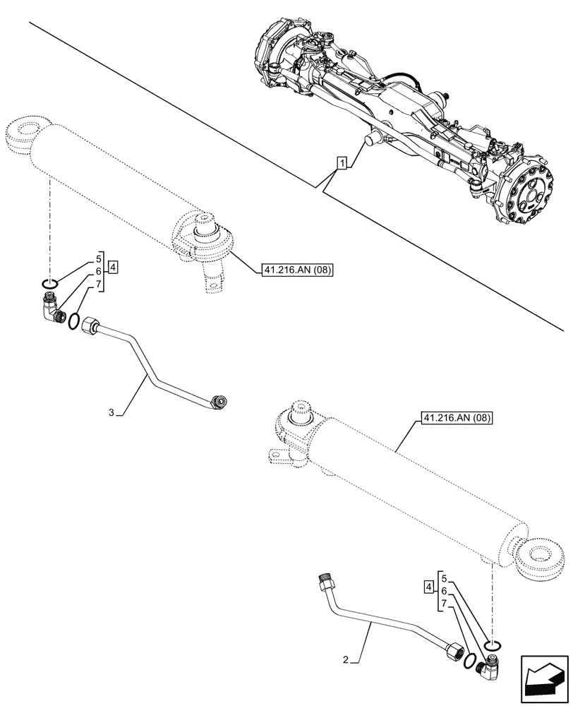 Схема запчастей Case IH PUMA 220 - (41.216.AV[14]) - VAR - 391157 - 4WD FRONT AXLE, STEERING CYLINDER, HYDRAULIC LINE (41) - STEERING