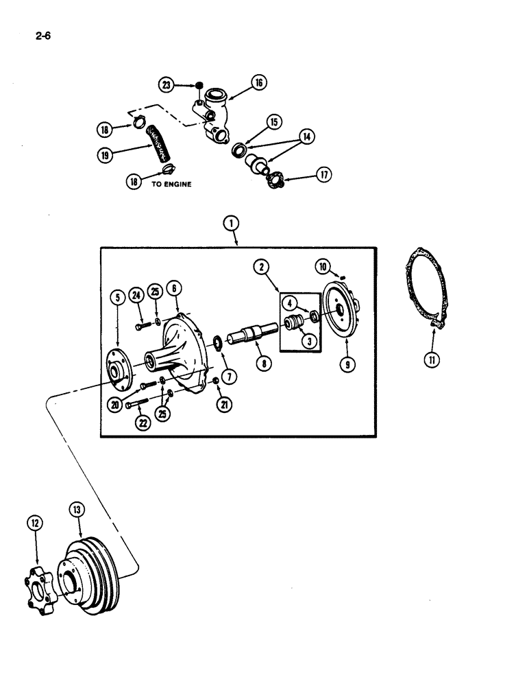 Схема запчастей Case IH 1844 - (2-06) - THERMOSTAT AND WATER PUMP, D466 AND DT466C DIESEL (01) - ENGINE