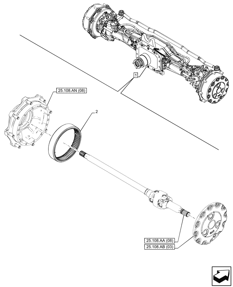 Схема запчастей Case IH PUMA 220 CVT - (25.108.AC[08]) - VAR - 758049 - SUSPENDED FRONT AXLE, W/ FRONT BRAKES, FINAL DRIVE (25) - FRONT AXLE SYSTEM