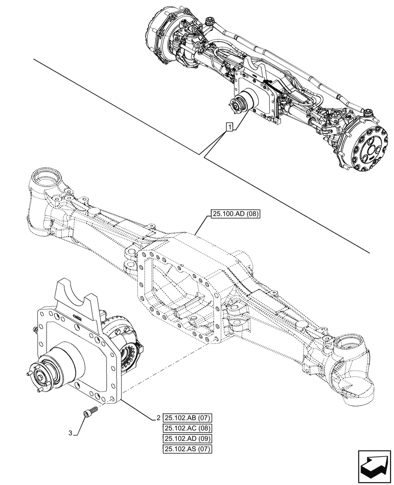 Схема запчастей Case IH PUMA 200 CVT - (25.102.AD[10]) - VAR - 758049 - SUSPENDED FRONT AXLE, W/ FRONT BRAKES, DIFFERENTIAL, HOUSING (25) - FRONT AXLE SYSTEM