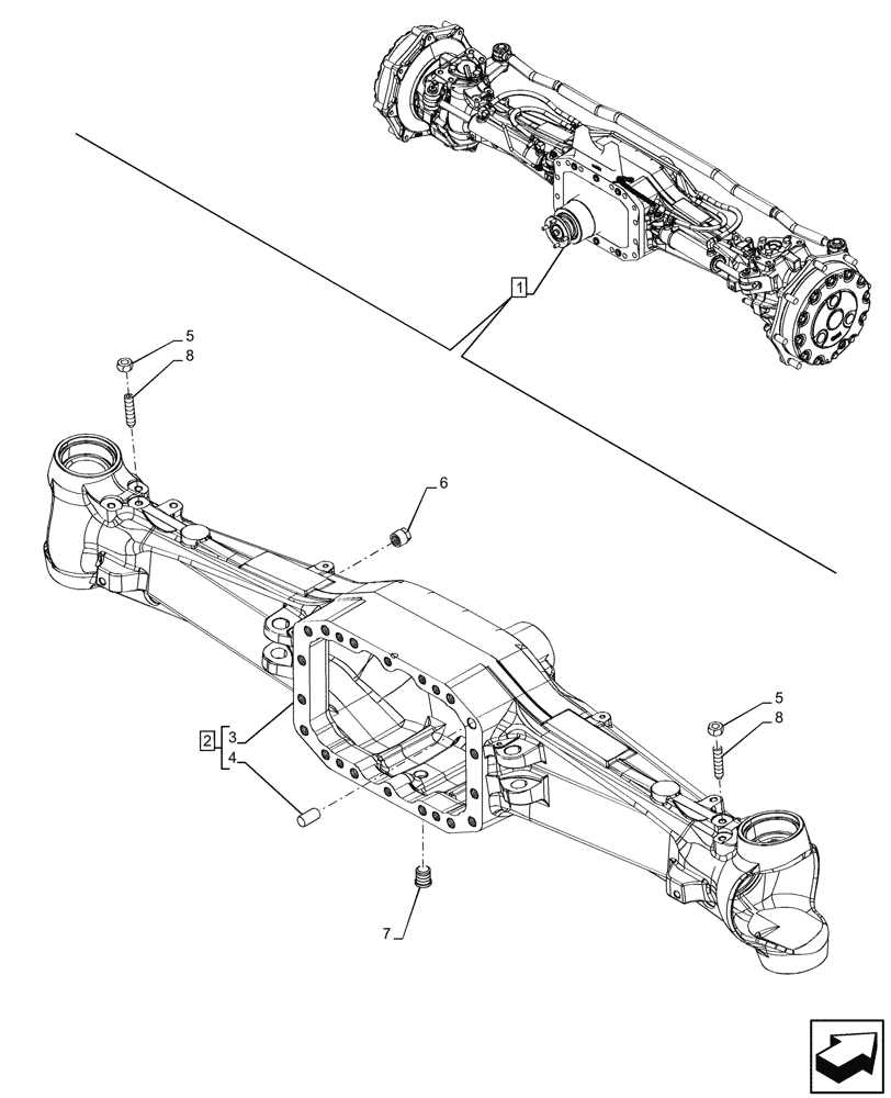 Схема запчастей Case IH PUMA 185 - (25.100.AD[08]) - VAR - 758048 - SUSPENDED FRONT AXLE, HOUSING (25) - FRONT AXLE SYSTEM