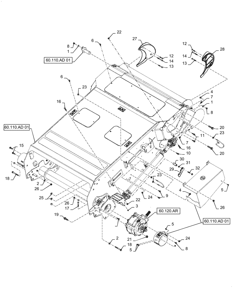 Схема запчастей Case IH 7230 - (60.110.AD[02]) - VAR - 722742, 722744, 425224, 4255225, 425546, 425547, 425548, 425549, 425070 - FEEDER FRAME, FASTENER (60) - PRODUCT FEEDING