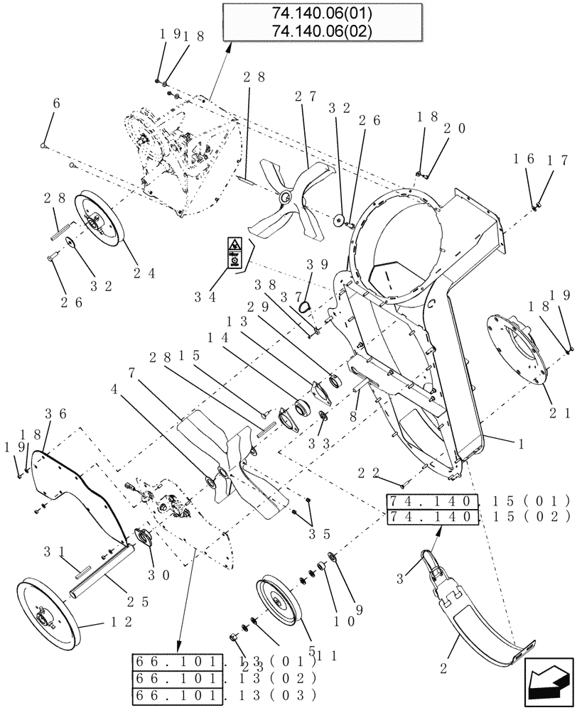 Схема запчастей Case IH 7010 - (74.140.05[04]) - TAILINGS PROCESSOR HOUSING ASSEMBLY - PIN HAJ202929 & AFTER - 7010/8010 (74) - CLEANING