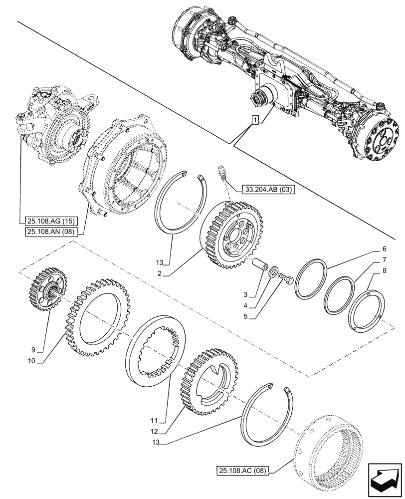 Схема запчастей Case IH PUMA 220 CVT - (33.204.AD[03]) - VAR - 758049 - SUSPENDED FRONT AXLE, W/ FRONT BRAKES, BRAKES (33) - BRAKES & CONTROLS