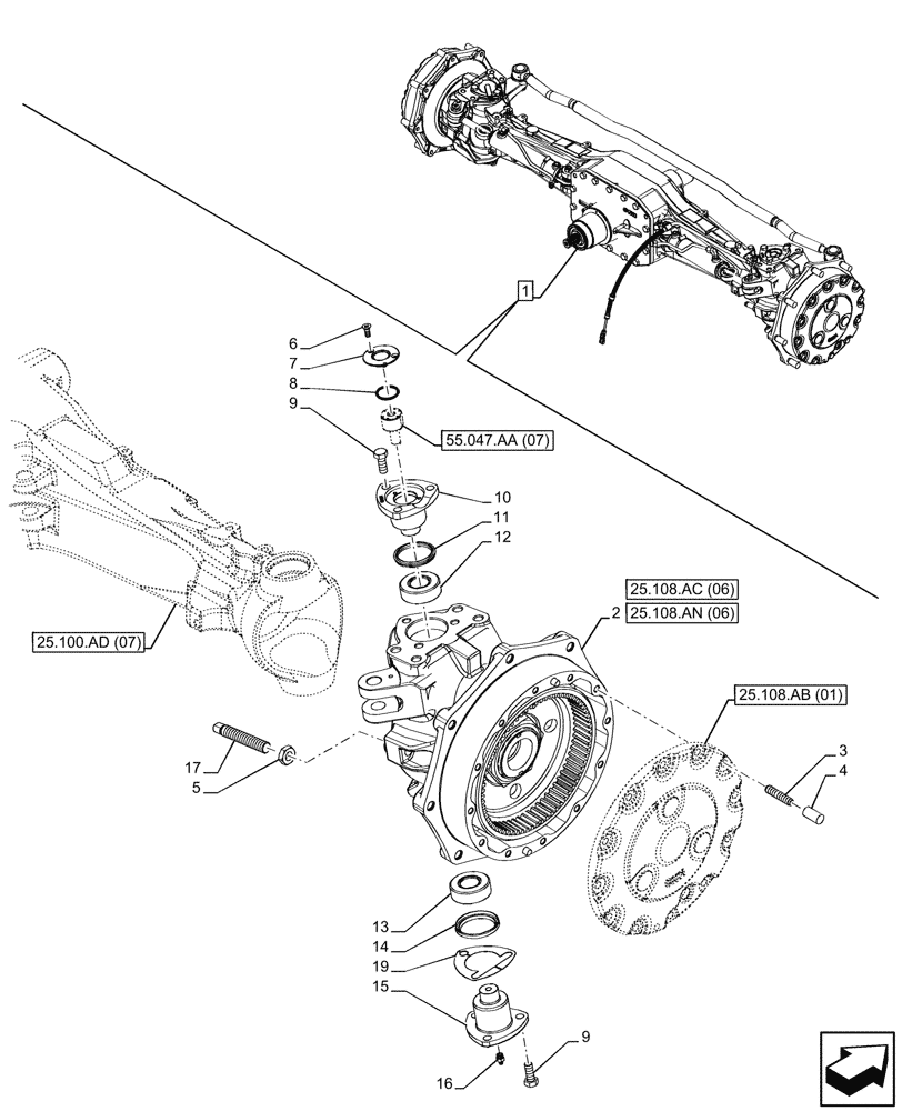 Схема запчастей Case IH PUMA 200 - (25.108.AG[11]) - VAR - 391157 - 4WD FRONT AXLE, STEERING KNUCKLE, RH (25) - FRONT AXLE SYSTEM