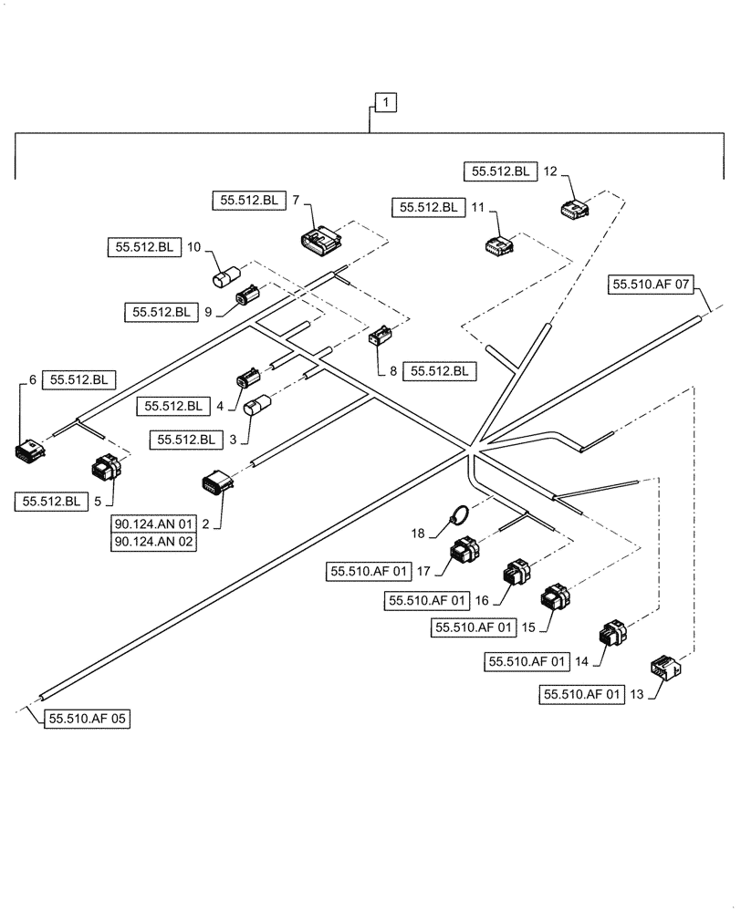 Схема запчастей Case IH 8240 - (55.510.AF[06]) - VAR - 425357, 425358 - CAB MAIN WIRE HARNESS, CONTINUED (55) - ELECTRICAL SYSTEMS