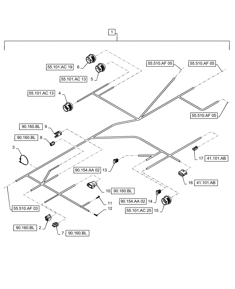 Схема запчастей Case IH 7240 - (55.510.AF[04]) - VAR - 425357, 425358 - CAB MAIN WIRE HARNESS, CONTINUED (55) - ELECTRICAL SYSTEMS