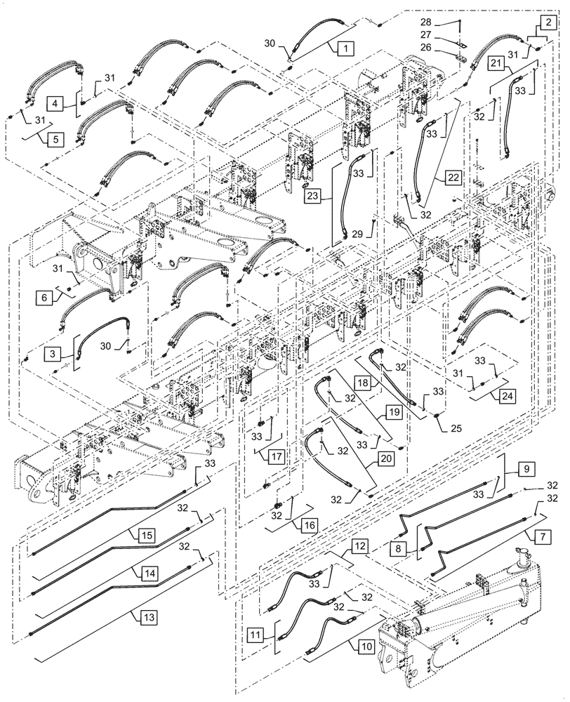 Схема запчастей Case IH 2160 - (35.100.BI[27]) - LH HYDRAULIC HOSES, DOWN PRESSURE, 36 ROW (35) - HYDRAULIC SYSTEMS