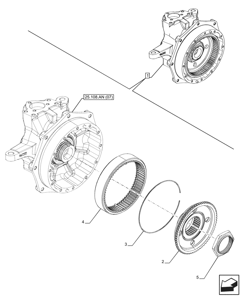 Схема запчастей Case IH PUMA 185 - (25.108.AC[07]) - VAR - 391157, 758048 - 4WD FRONT AXLE, STEERING KNUCKLE, LH, FINAL DRIVE (25) - FRONT AXLE SYSTEM