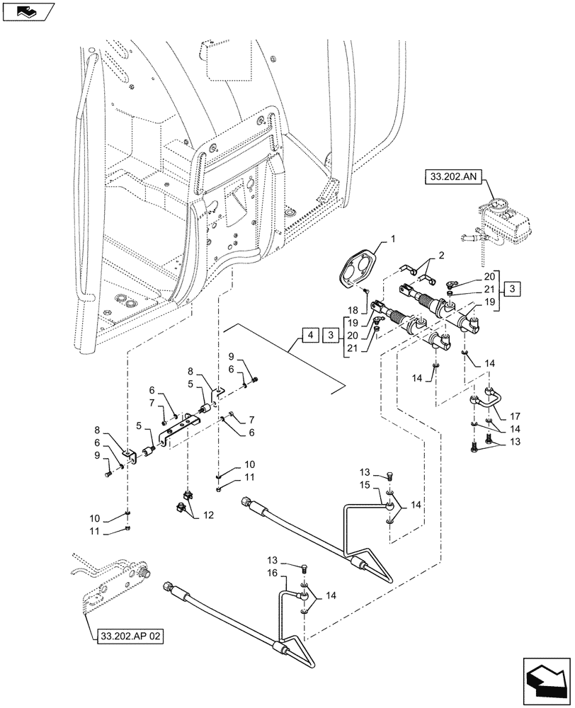 Схема запчастей Case IH MAXXUM 140 - (33.202.AR[01]) - VAR - 330658, 331658, 331659 + STD - BRAKE MASTER CYLINDERS AND PIPES (33) - BRAKES & CONTROLS