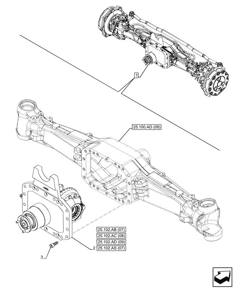 Схема запчастей Case IH PUMA 220 - (25.102.AD[08]) - VAR - 758048 - SUSPENDED FRONT AXLE, DIFFERENTIAL (25) - FRONT AXLE SYSTEM