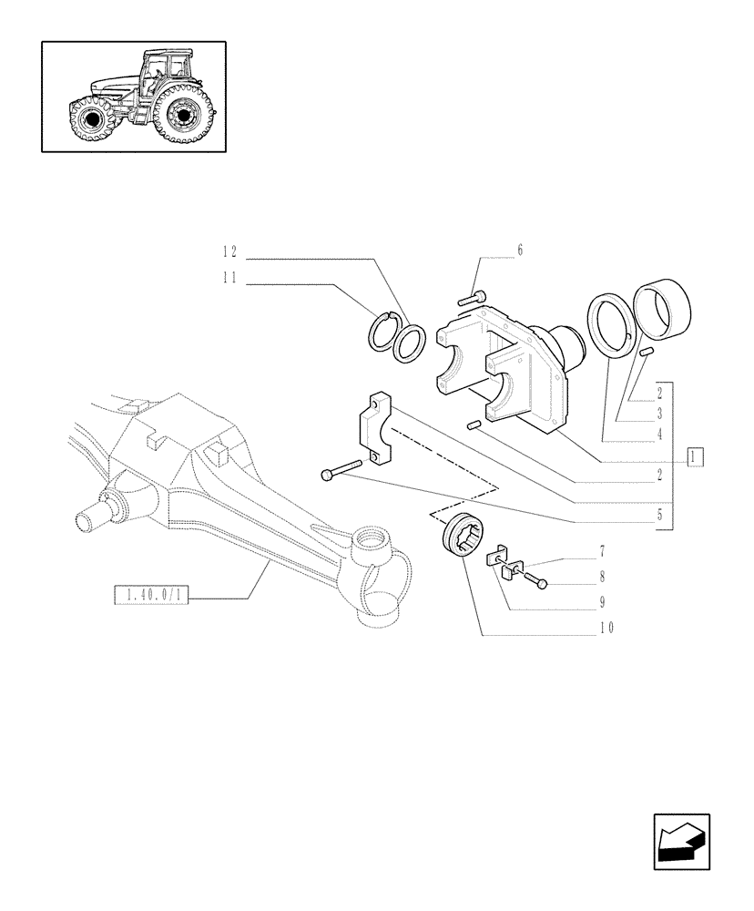 Схема запчастей Case IH JX1070U - (1.40.10/03[01]) - (VAR.500-501) FRONT AXLE CLASS 1 WITH SECOND STEERING CYLINDER AND HYDRAULIC LOCK - SUPPORT (04) - FRONT AXLE & STEERING