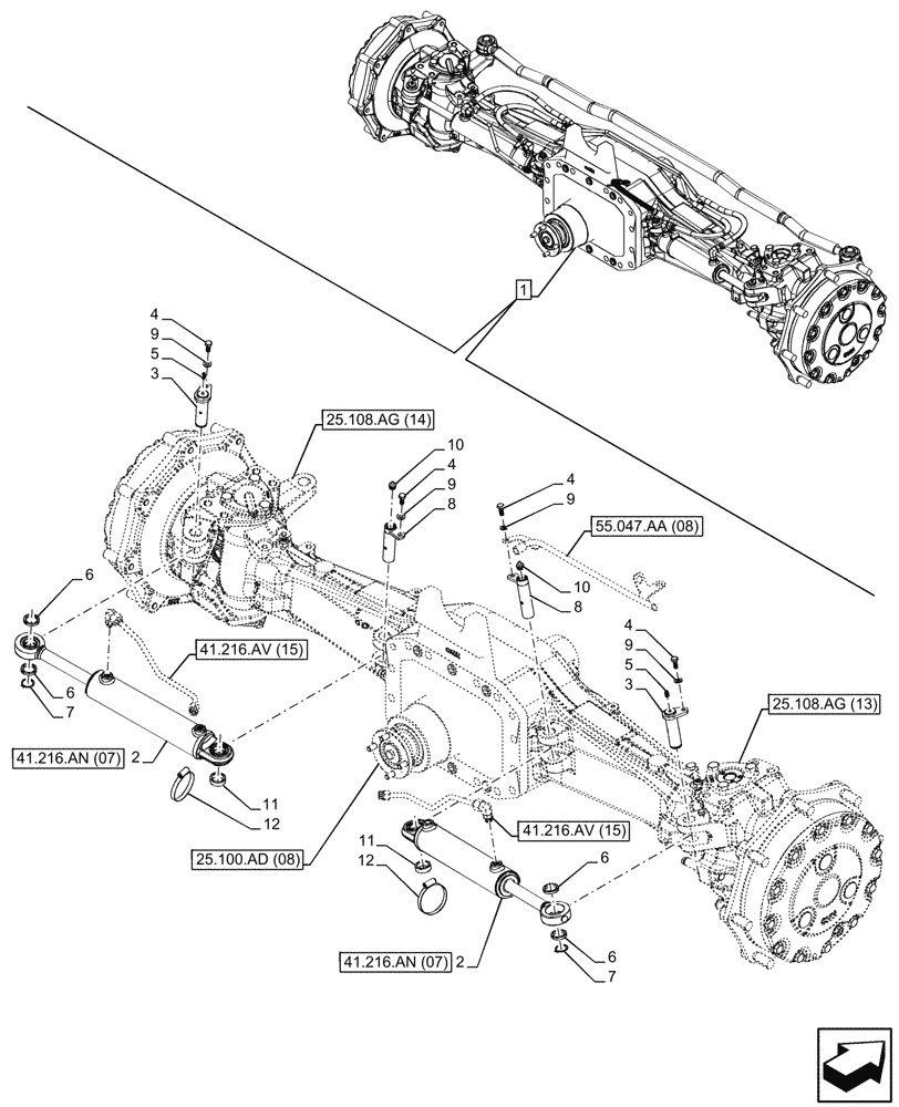 Схема запчастей Case IH PUMA 185 CVT - (41.216.AN[09]) - VAR - 758048 - SUSPENDED FRONT AXLE, STEERING CYLINDER (41) - STEERING