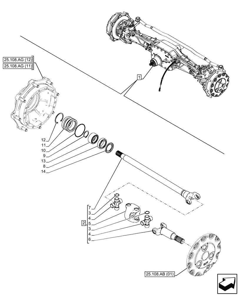 Схема запчастей Case IH PUMA 185 CVT - (25.108.AA[06]) - VAR - 391157 - 4WD FRONT AXLE, SHAFT (25) - FRONT AXLE SYSTEM