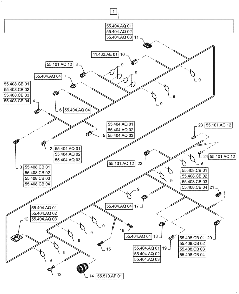 Схема запчастей Case IH 9240 - (55.101.AC[25]) - PLATFORM WIRE HARNESS & CONNECTOR (55) - ELECTRICAL SYSTEMS