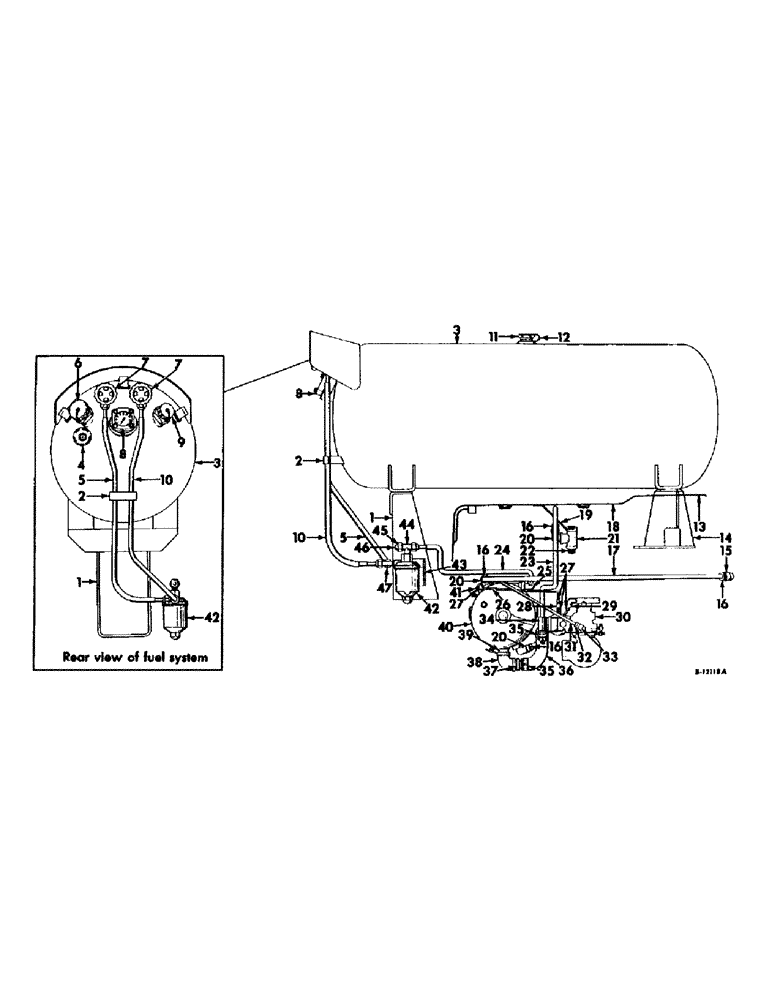 Схема запчастей Case IH 460 - (037) - FUEL SYSTEM, FUEL TANK, SUPPORT AND PIPING, INTERNATIONAL 460 SERIES L.P. GAS ENGINE TRACTORS (02) - FUEL SYSTEM