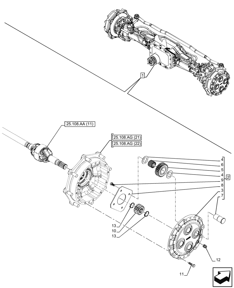 Схема запчастей Case IH PUMA 240 CVT - (25.108.AB[08]) - VAR - 758048 - SUSPENDED FRONT AXLE, PLANETARY GEAR (25) - FRONT AXLE SYSTEM