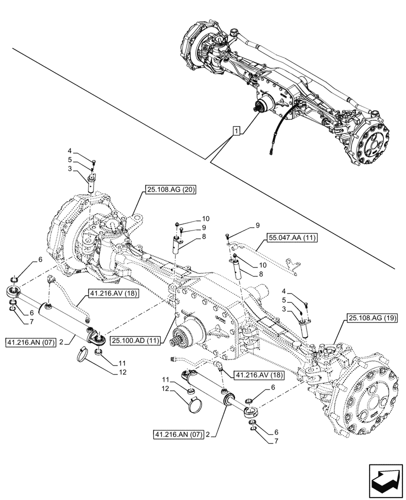 Схема запчастей Case IH PUMA 240 CVT - (41.216.AN[12]) - VAR - 391157 - 4WD FRONT AXLE, STEERING CYLINDER (41) - STEERING