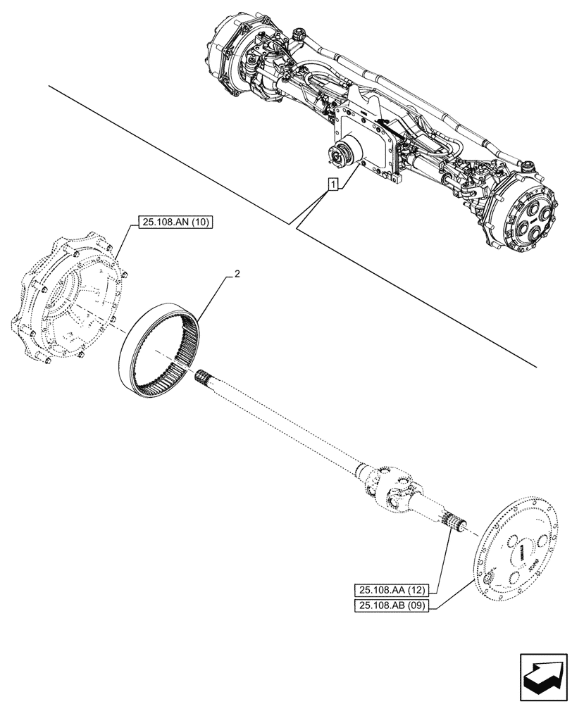 Схема запчастей Case IH PUMA 240 CVT - (25.108.AC[10]) - VAR - 758049 - SUSPENDED FRONT AXLE, W/ FRONT BRAKES, FINAL DRIVE (25) - FRONT AXLE SYSTEM