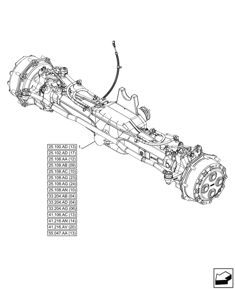 Схема запчастей Case IH PUMA 240 CVT - (25.100.AA[09]) - VAR - 758049 - SUSPENDED FRONT AXLE, W/ FRONT BRAKES (25) - FRONT AXLE SYSTEM