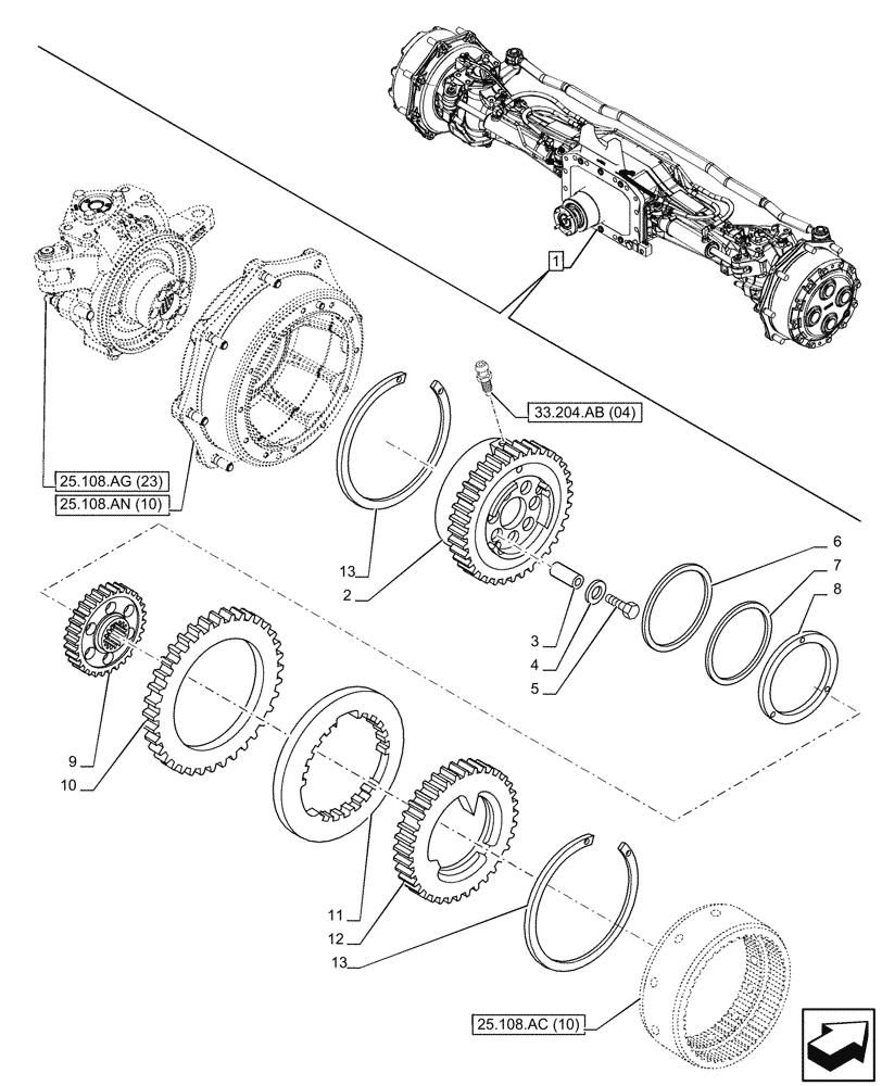 Схема запчастей Case IH PUMA 240 CVT - (33.204.AD[04]) - VAR - 758049 - SUSPENDED FRONT AXLE, W/ FRONT BRAKES, BRAKES (33) - BRAKES & CONTROLS