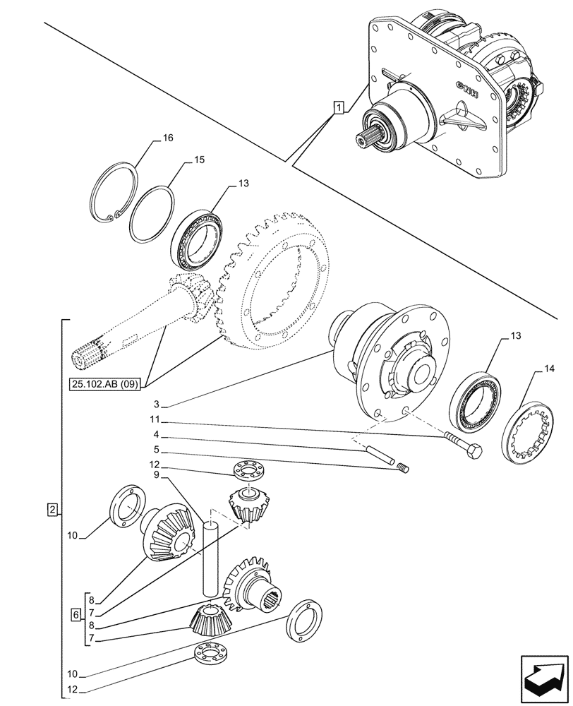 Схема запчастей Case IH PUMA 240 CVT - (25.102.AD[14]) - VAR - 391157 - 4WD FRONT AXLE, DIFFERENTIAL, HOUSING (25) - FRONT AXLE SYSTEM