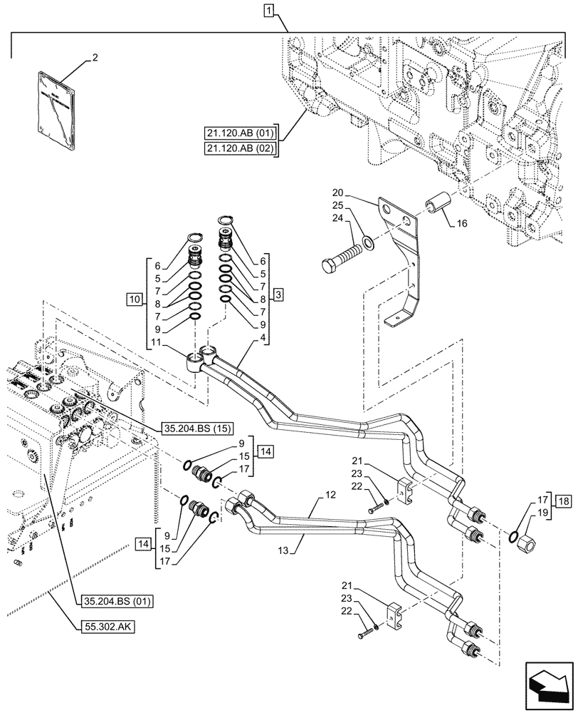 Схема запчастей Case IH PUMA 200 CVT - (88.100.35[09]) - DIA KIT, TUBES TO CONNECT MID MOUNT VALVE, PORT 3 - 4 TO FRONT IMPLEMENT TUBES (88) - ACCESSORIES