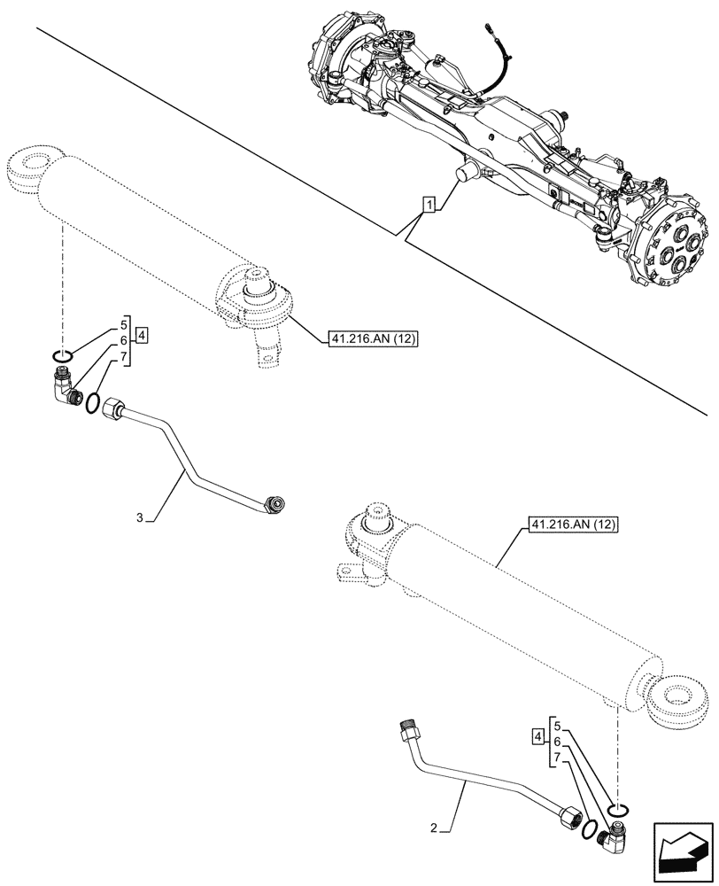 Схема запчастей Case IH PUMA 240 CVT - (41.216.AV[18]) - VAR - 391157 - 4WD FRONT AXLE, STEERING CYLINDER, HYDRAULIC LINE (41) - STEERING