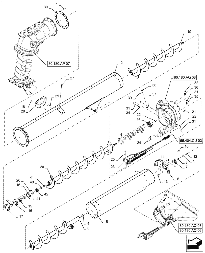 Схема запчастей Case IH 9240 - (80.180.AQ[07]) - VAR - 425353, 425356 - UNLOADING TUBE, FOLDING TOP (80) - CROP STORAGE/UNLOADING