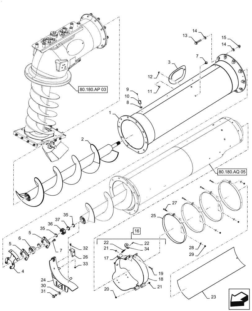 Схема запчастей Case IH 7230 - (80.180.AP[06]) - VAR - 425349 - UNLOADING TUBE, HIGH SPEED, EXTENSION, PERFORATED (80) - CROP STORAGE/UNLOADING