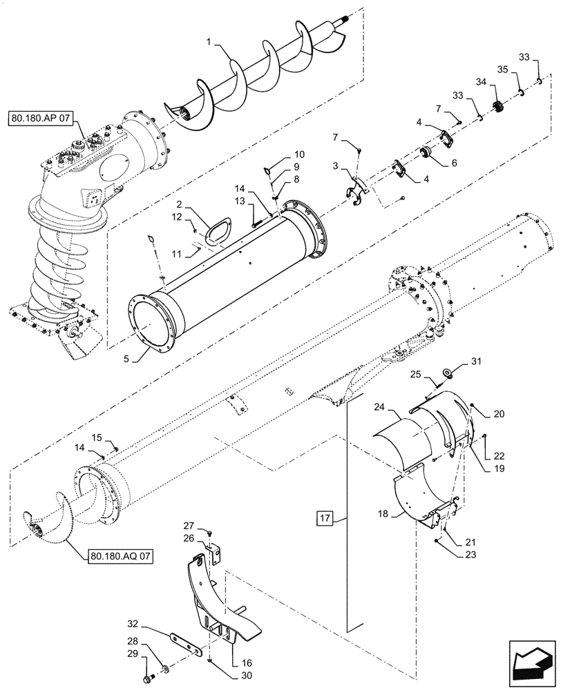 Схема запчастей Case IH 9240 - (80.180.AP[08]) - VAR - 425356 - UNLOADING TUBE, FOLDING TOP, EXTENSION (80) - CROP STORAGE/UNLOADING