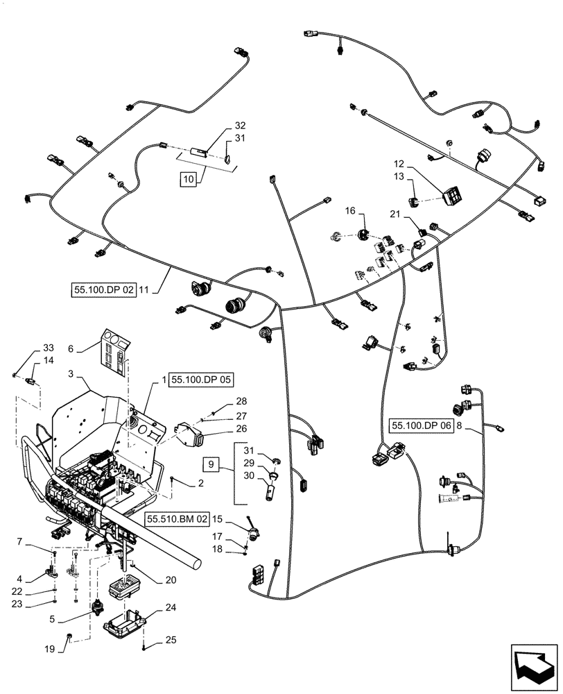 Схема запчастей Case IH PATRIOT 4440 - (55.100.DP[01]) - CAB HARNESS, LAYOUT (55) - ELECTRICAL SYSTEMS