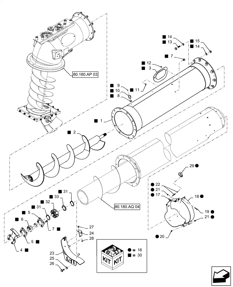 Схема запчастей Case IH 8240 - (80.180.AP[05]) - VAR - 425348, 425350 - UNLOADING TUBE, HIGH SPEED, EXTENSION, ASSY (80) - CROP STORAGE/UNLOADING