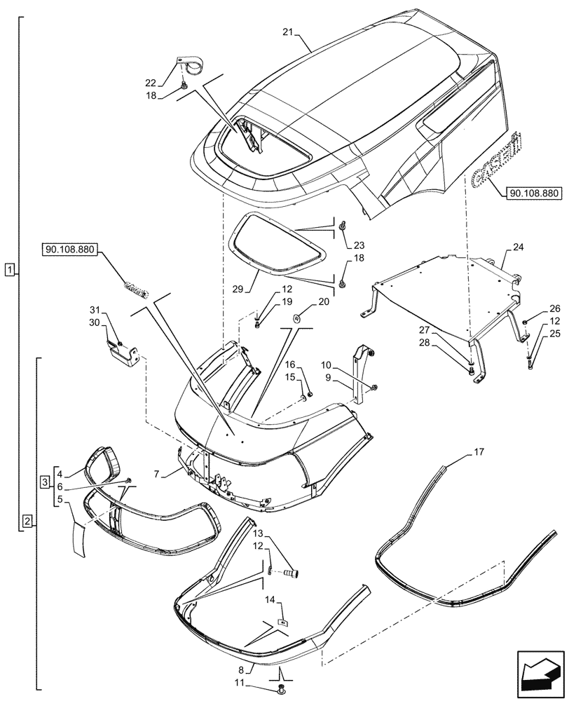 Схема запчастей Case IH FARMALL 100N - (90.100.050) - VAR - 759028, 759029, 759031, 759033 - HOOD, W/ DOC (90) - PLATFORM, CAB, BODYWORK AND DECALS