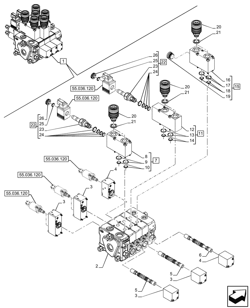 Схема запчастей Case IH FARMALL 100V - (35.204.845) - VAR - 759021 - MID-MOUNT CONTROL VALVE, COMPONENTS, CAB (35) - HYDRAULIC SYSTEMS