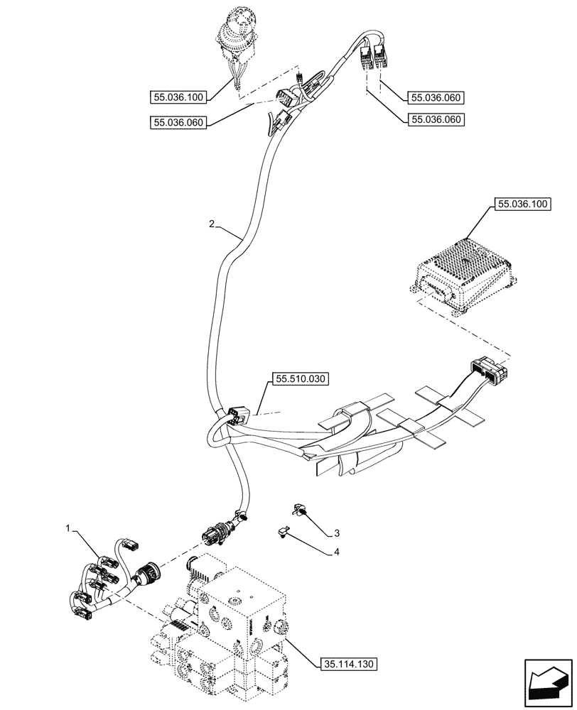 Схема запчастей Case IH FARMALL 80N - (55.036.110) - VAR - 743970, 759021 - MID-MOUNT CONTROL VALVE, ELECTRICAL, HARNESS, W/DOC, CAB (55) - ELECTRICAL SYSTEMS