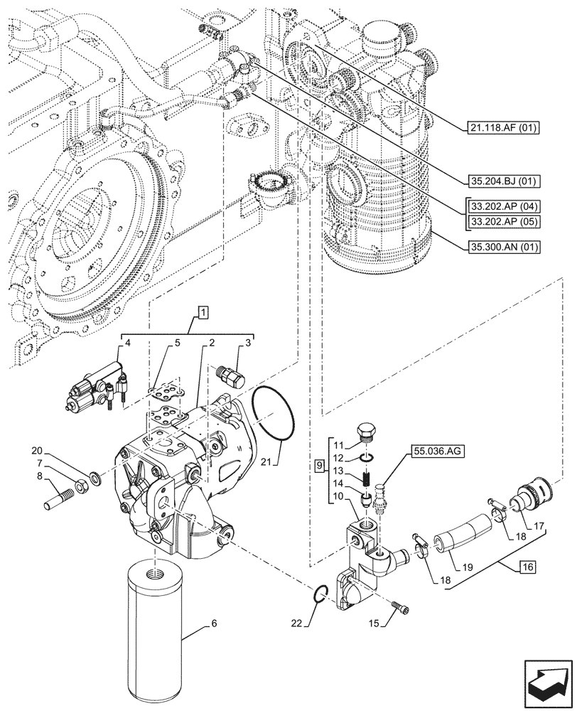 Схема запчастей Case IH MAXXUM 115 - (35.106.AD[01]) - VAR - 394835, 758441 - VARIABLE DELIVERY HYDRAULIC PUMP (35) - HYDRAULIC SYSTEMS