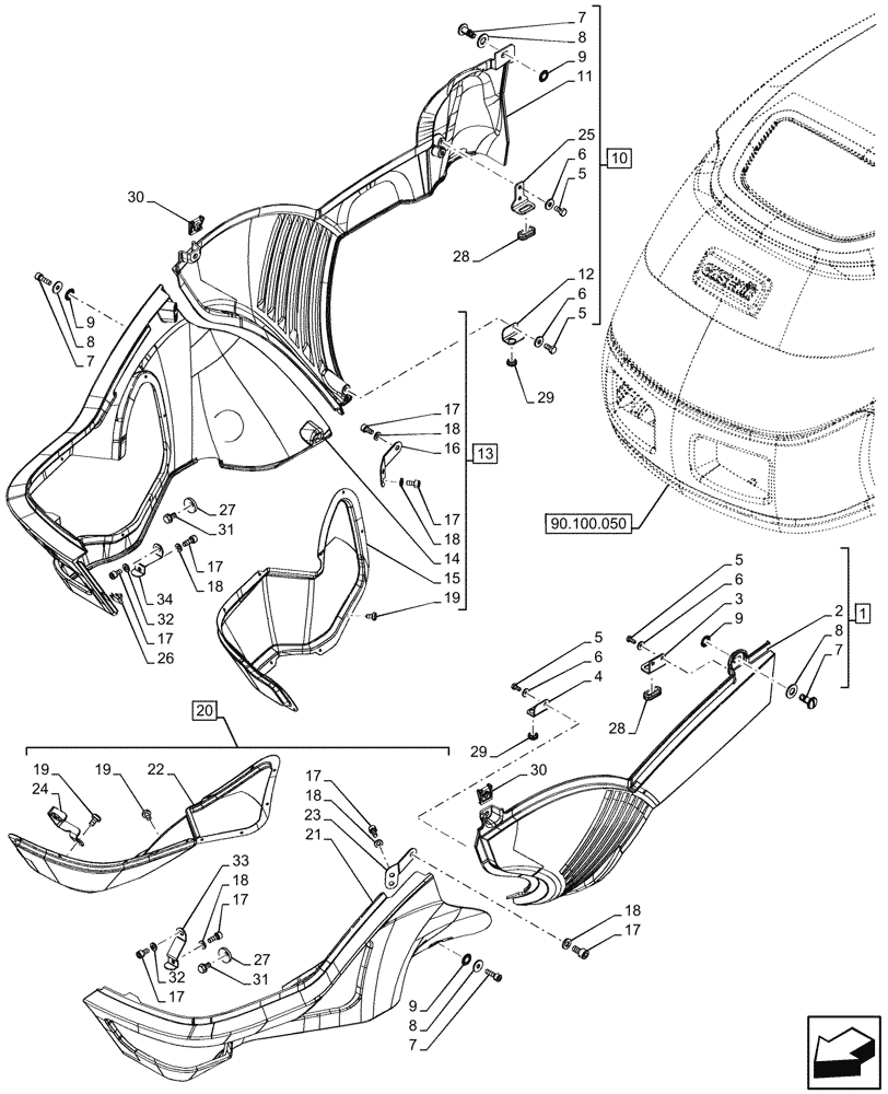 Схема запчастей Case IH FARMALL 90V - (90.100.060) - VAR - 759028, 759029, 759031, 759033 - HOOD, W/ DOC (90) - PLATFORM, CAB, BODYWORK AND DECALS