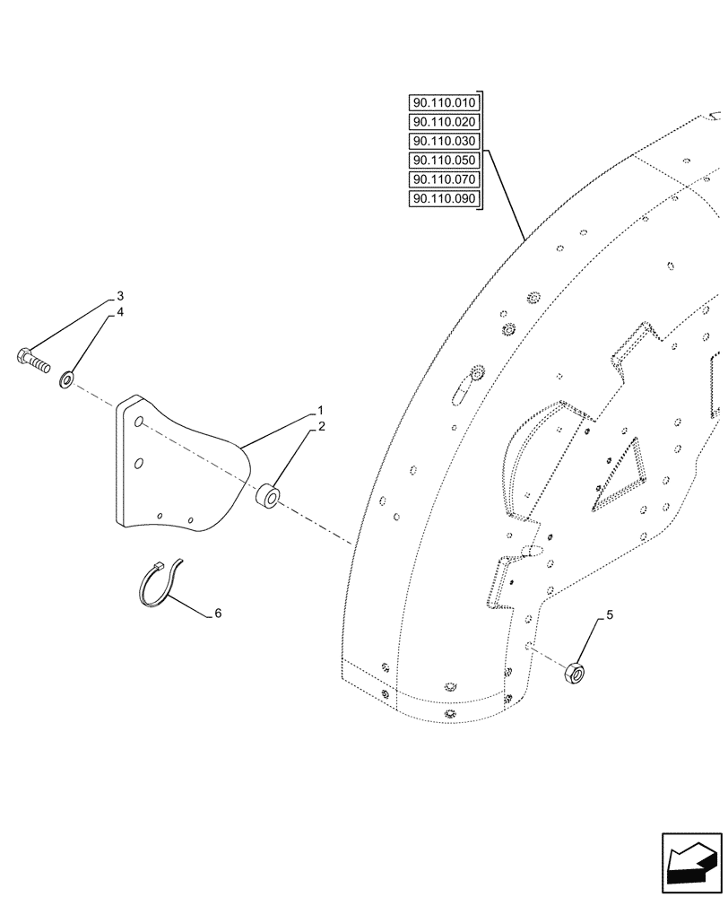 Схема запчастей Case IH FARMALL 90N - (90.110.350) - VAR - 744478, 759036 - SHIELD, REAR FENDER, RH, W/O CAB (90) - PLATFORM, CAB, BODYWORK AND DECALS