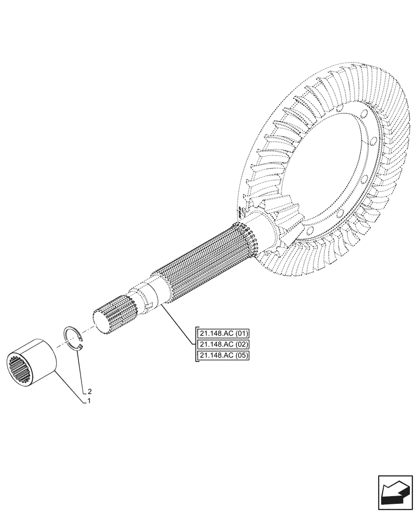 Схема запчастей Case IH PUMA 165 CVT - (21.148.AC[08]) - VAR - 391136, 391137, 391138, 758012, 758014, 758016, 758018, 758020, 758022 - BEVEL PINION, COUPLING (21) - TRANSMISSION