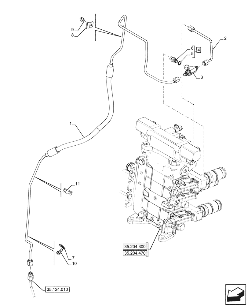 Схема запчастей Case IH FARMALL 110CL - (35.124.020) - VAR - 743536 - 3 REMOTE CONTROL VALVES, LINE, CAB (35) - HYDRAULIC SYSTEMS