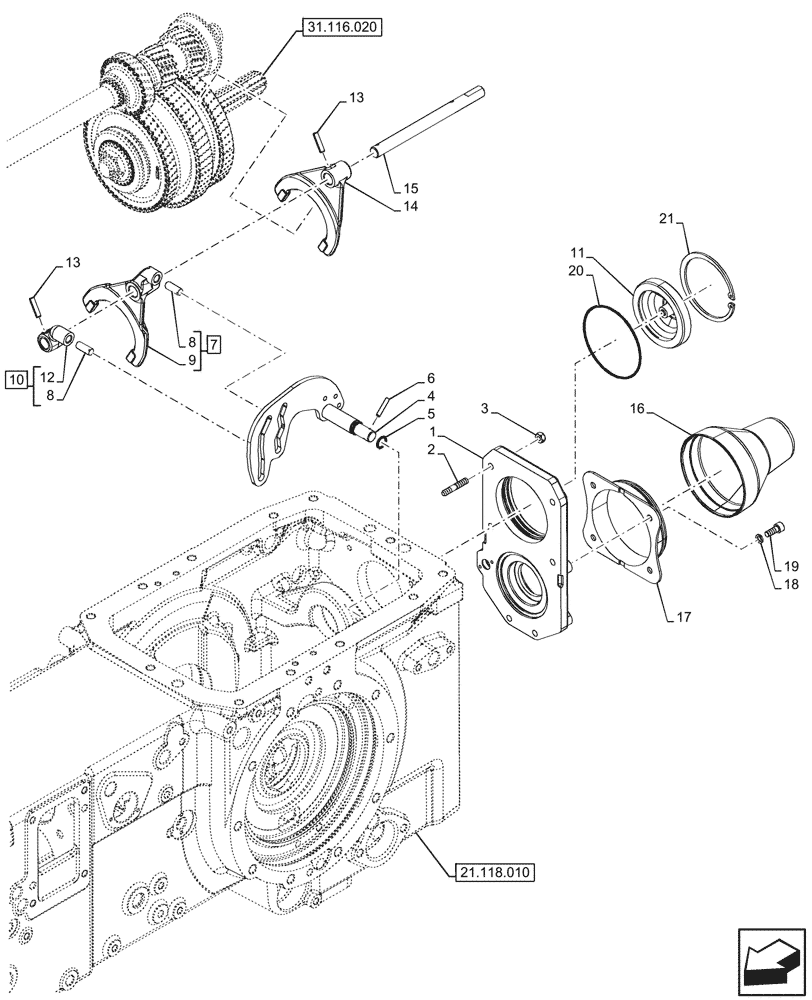 Схема запчастей Case IH FARMALL 100CL - (31.116.030) - VAR - 330808, 330817, 333804, 758929 - PTO 540/540E/1000 RPM, FORK, SHAFT, COVER (31) - IMPLEMENT POWER TAKE OFF