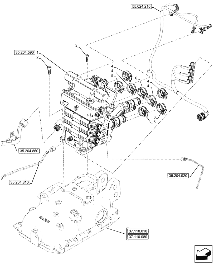 Схема запчастей Case IH FARMALL 110CL - (35.204.580) - VAR - 759025 - 3 REMOTE CONTROL VALVES, ELECTRO-HYDRAULIC, MOUNTING, CAB (35) - HYDRAULIC SYSTEMS