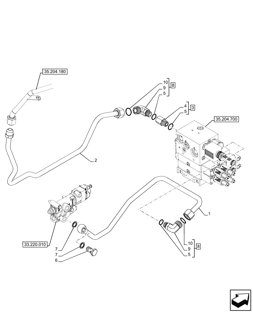 Схема запчастей Case IH FARMALL 80CL - (35.204.800) - VAR - 743915 - MID-MOUNT CONTROL VALVE, LINES, 64LPM, CAB (35) - HYDRAULIC SYSTEMS