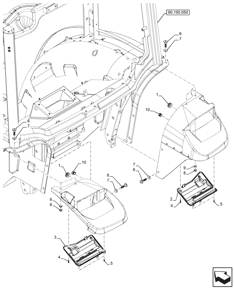 Схема запчастей Case IH FARMALL 100CL - (90.116.100) - VAR - 743523 - REAR FENDER SPLASH GUARD, W/O CAB, EDC (90) - PLATFORM, CAB, BODYWORK AND DECALS