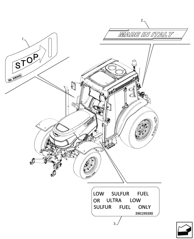 Схема запчастей Case IH FARMALL 80CL - (90.108.520) - DECAL, CAB (90) - PLATFORM, CAB, BODYWORK AND DECALS