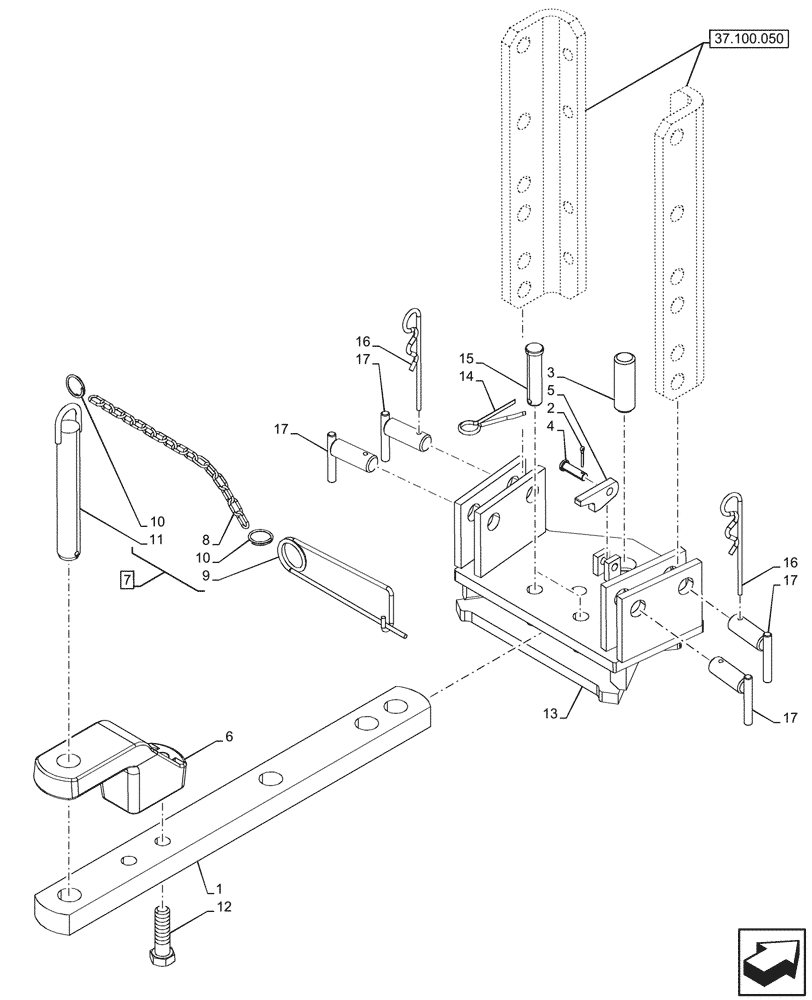 Схема запчастей Case IH FARMALL 80CL - (37.100.130) - VAR - 333913 - DRAWBAR (37) - HITCHES, DRAWBARS & IMPLEMENT COUPLINGS