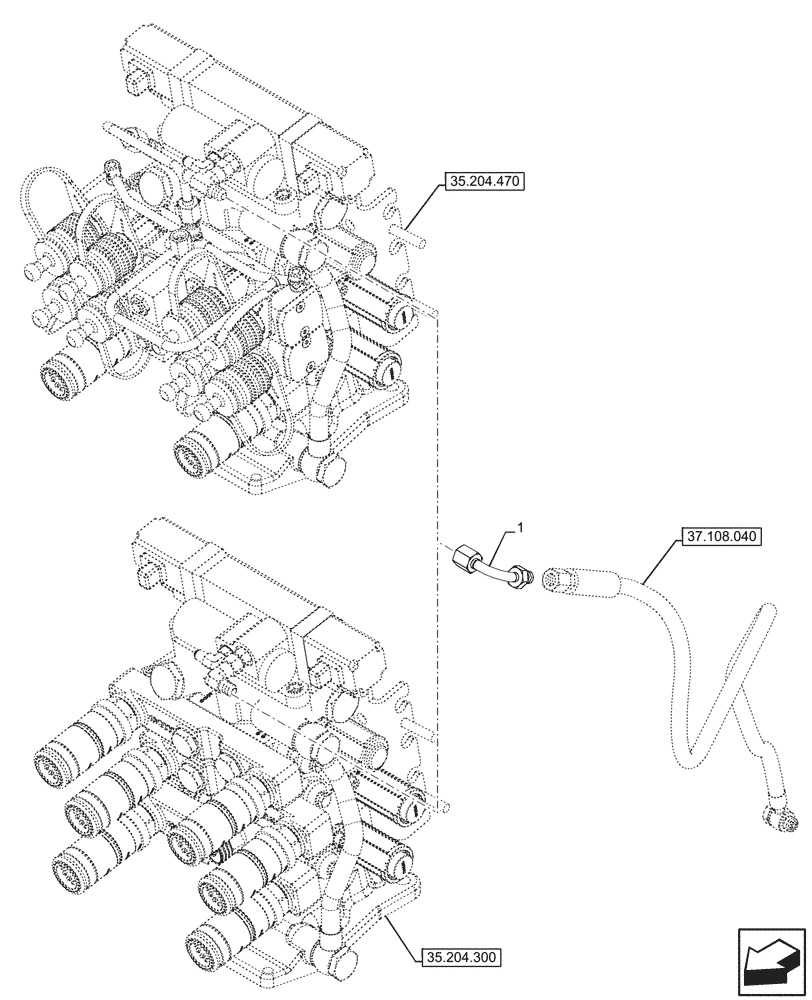 Схема запчастей Case IH FARMALL 110CL - (35.204.950) - VAR - 759022, 759023, 759024 - 3 REMOTE CONTROL VALVES, PIPE (35) - HYDRAULIC SYSTEMS